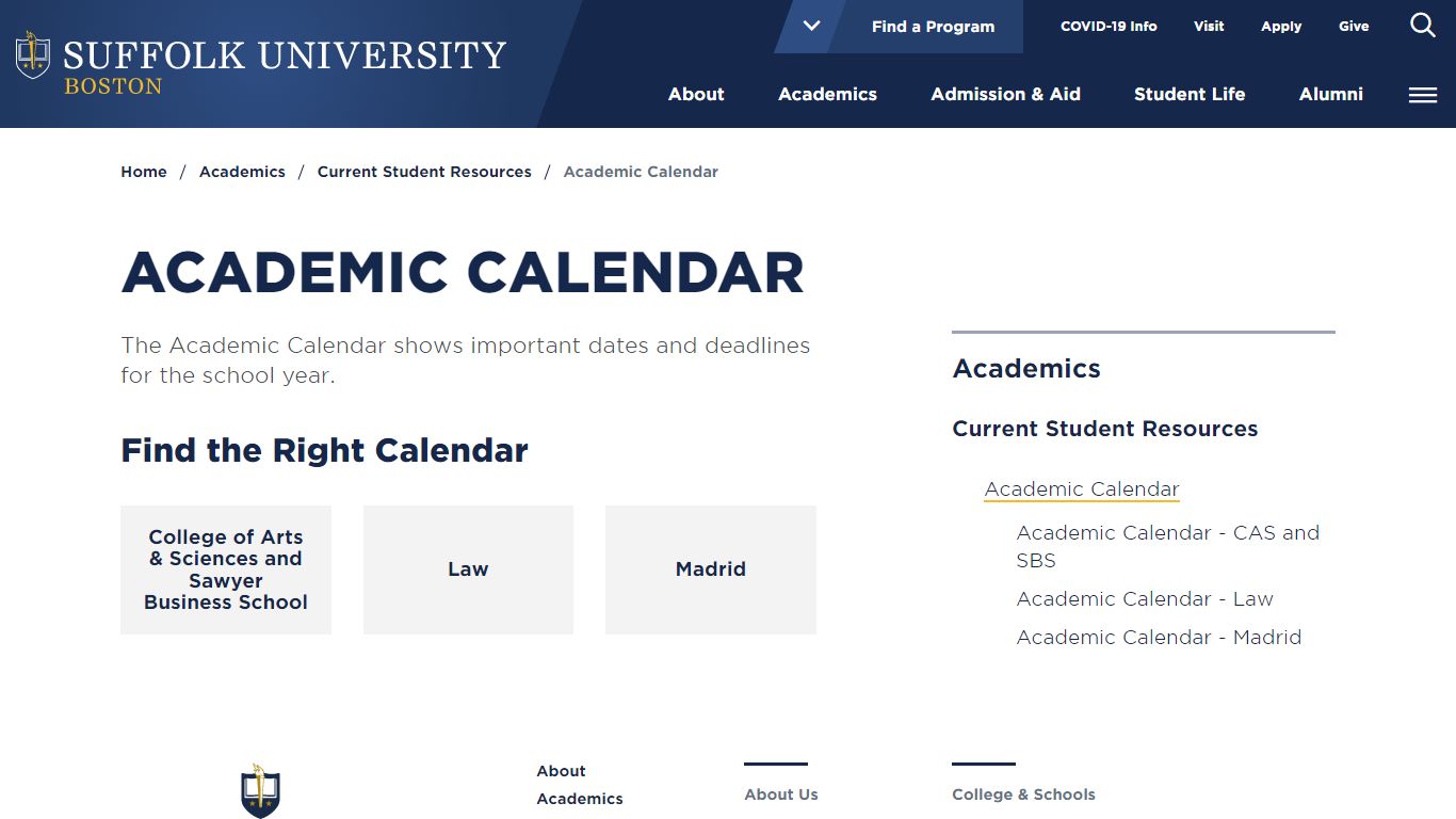 Academic Calendars - Suffolk University